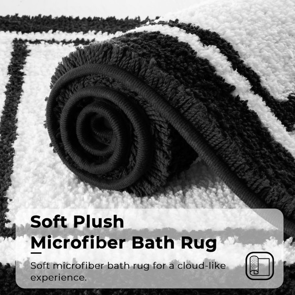 Microfiber Bathroom Rug Non Slip Washable - Black Trim - Picture 5 of 8